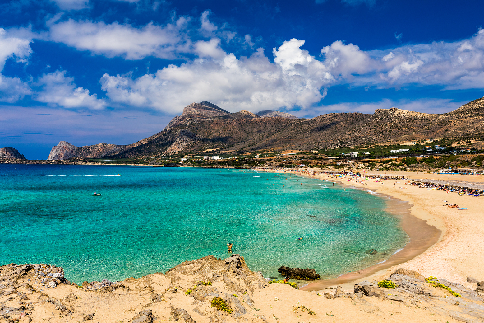 Shot of beautiful turquoise beach Falasarna (Falassarna) in Cret Shot of beautiful turquoise beach Falasarna (Falassarna) in Crete, Greece. View of famous paradise sandy deep turquoise beach of Falasarna (Phalasarna) in North West, Crete island, Greece.
